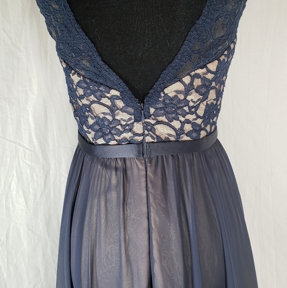 Morilee Madeline Gardner Navy Lace Nude Under Sleeveless Floor Length Gown Sz 8 - Picture 8 of 12